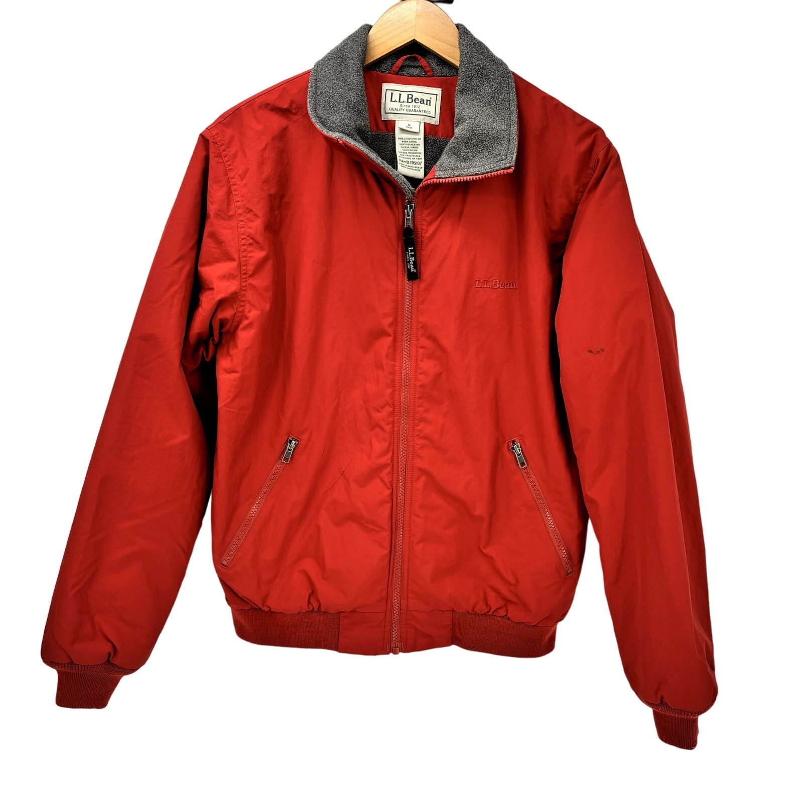LL Bean Warm Up Jacket Mens Small Fleece Lined Full Zip Red Chore Outdoors NOTE