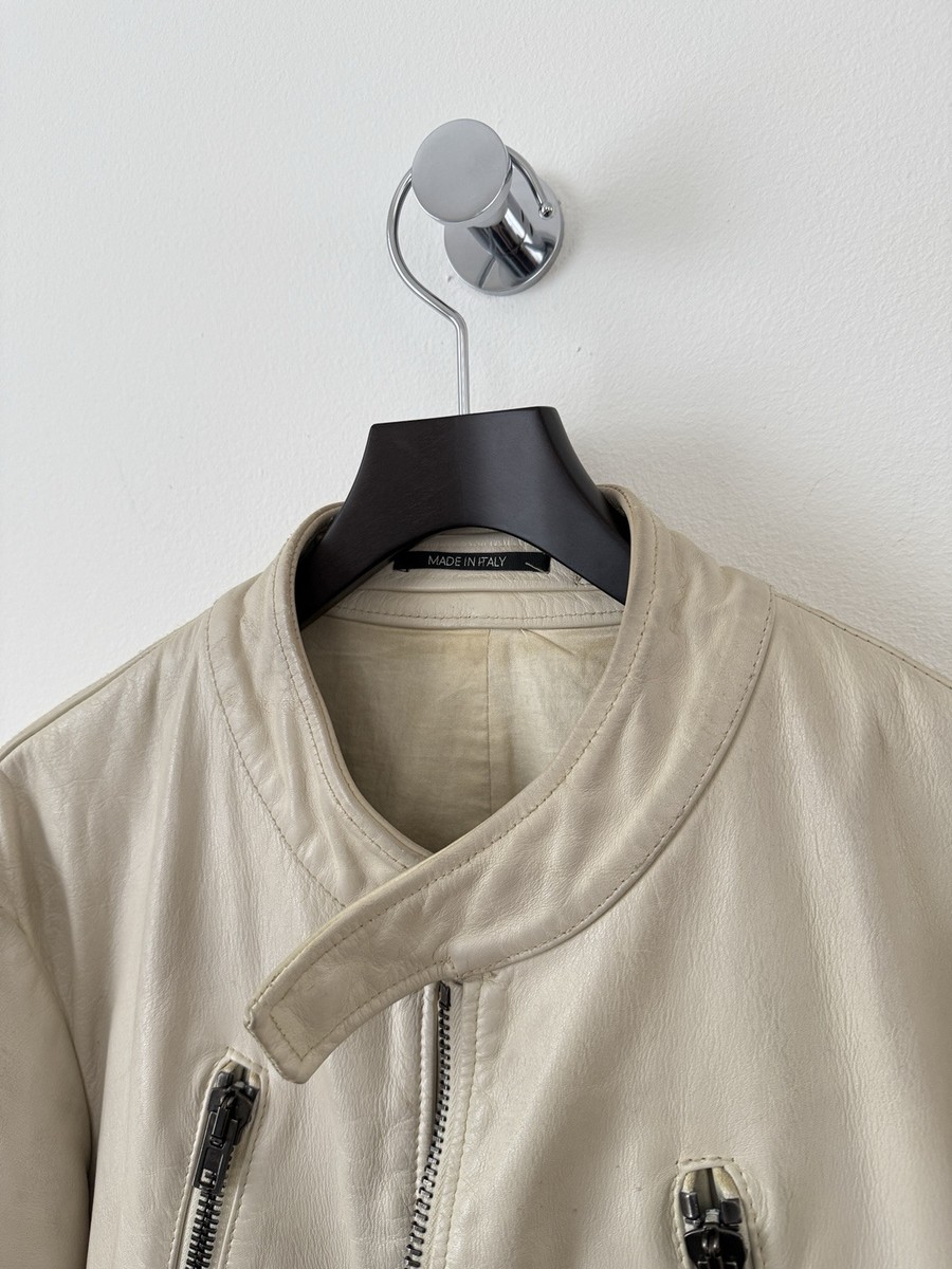 2013 Maison Martin Margiela 5 Zip Leather Moto Jacket Cream 48
