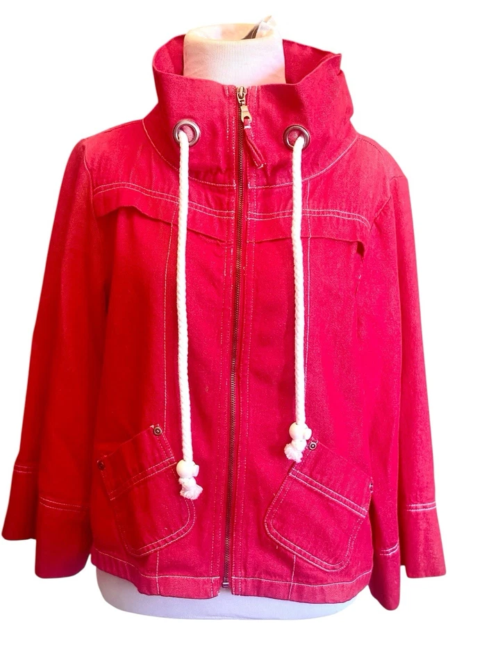 Ruby Rd. Cropped Bolero Jacket Adjustable Collar Zippered RED - Image 2 of 4