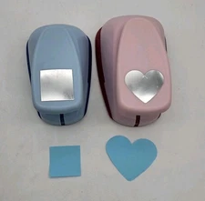 Marvy Uchida Paper Punch 1 3/8"Square 2 3/8" Heart Scrapbook Crafts Lot of 2