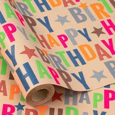 30" X 32.8' Birthday Wrapping Paper Large Kraft Paper Roll for Boys Girls, Ju...