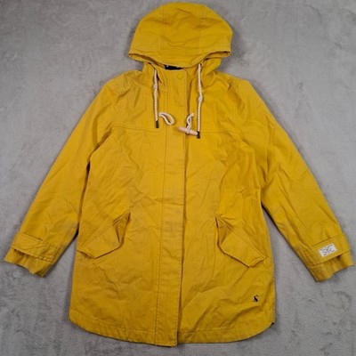 Joules Regenmantel Damen UK 10 gelb Kapuze wasserdicht Festival Coastal Jacke