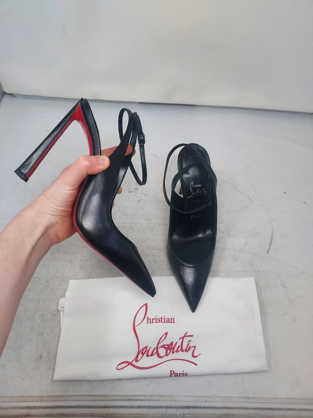 Christian Louboutin — Christian Louboutin EU 39.5 US 9.5 NEW Black Strappy Condora Leather Heel Shoe