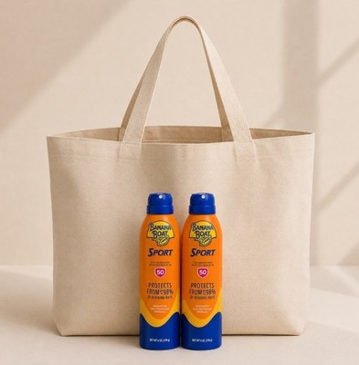Beach Tote Bag + 2 FREE Banana Boat Sport SPF 50 Sunscreen Sprays | Beach Essent