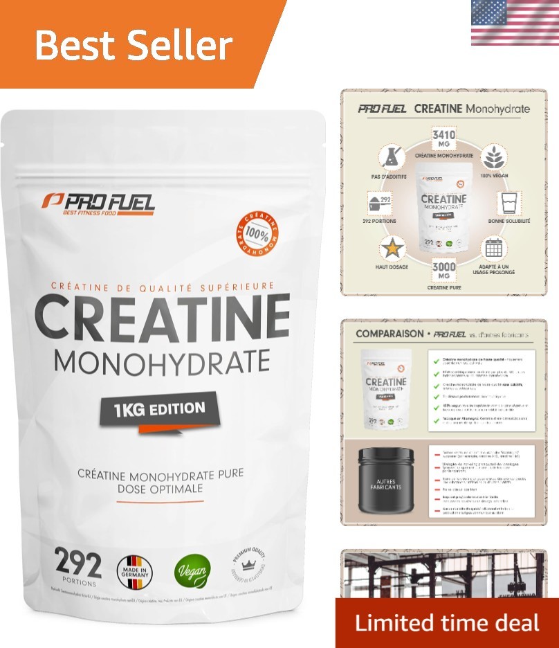 Créatine Monohydrate 1kg haut dosage végétalien puissance musculaire