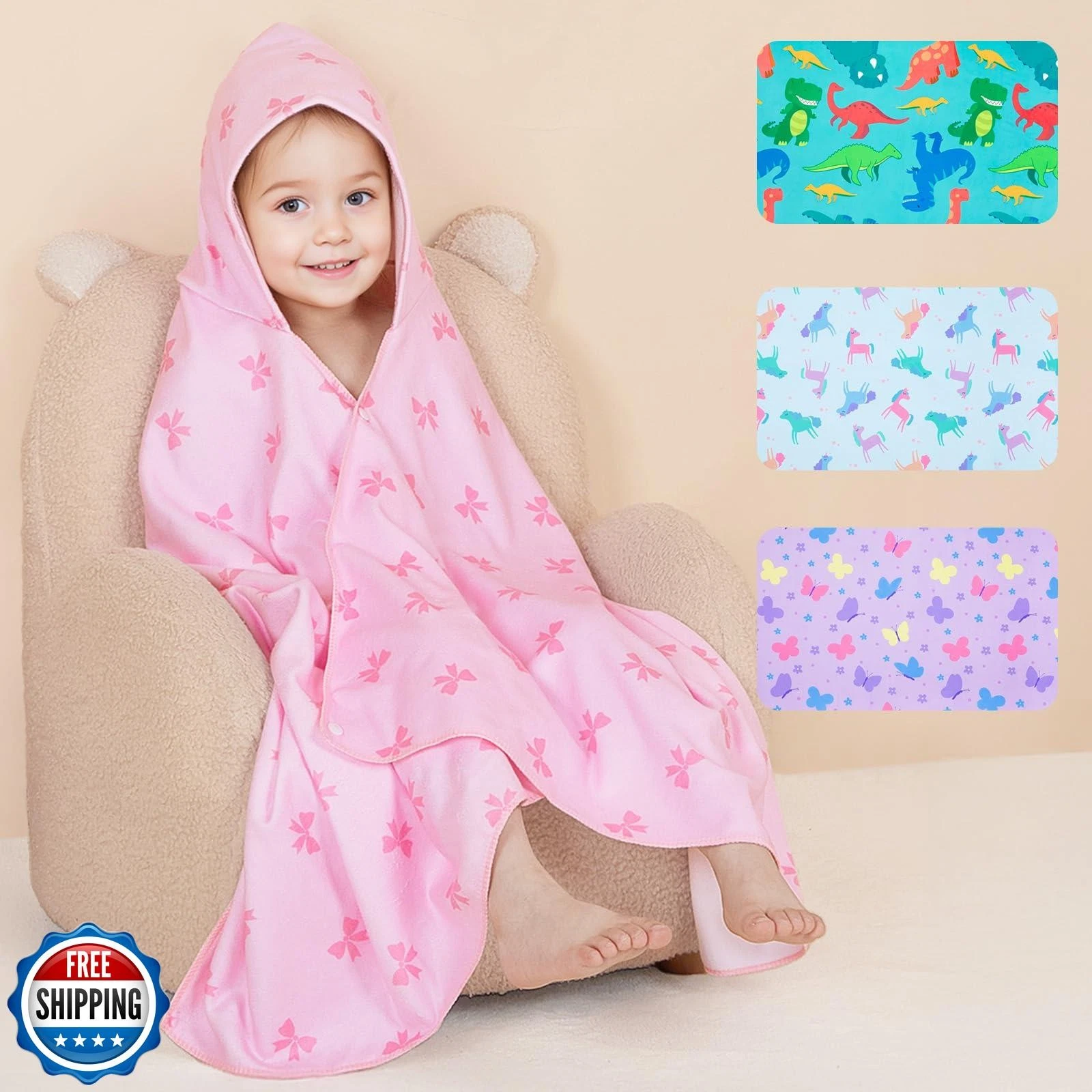 Basumee Toddler Bath Towels with Hood for 0–6 Years 55" x 28" Soft Hooded Tod