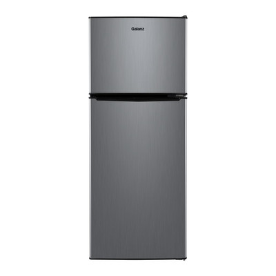 Galanz 4.6. Cu ft Two Door Mini Refrigerator with Freezer, Stainless Steel, New