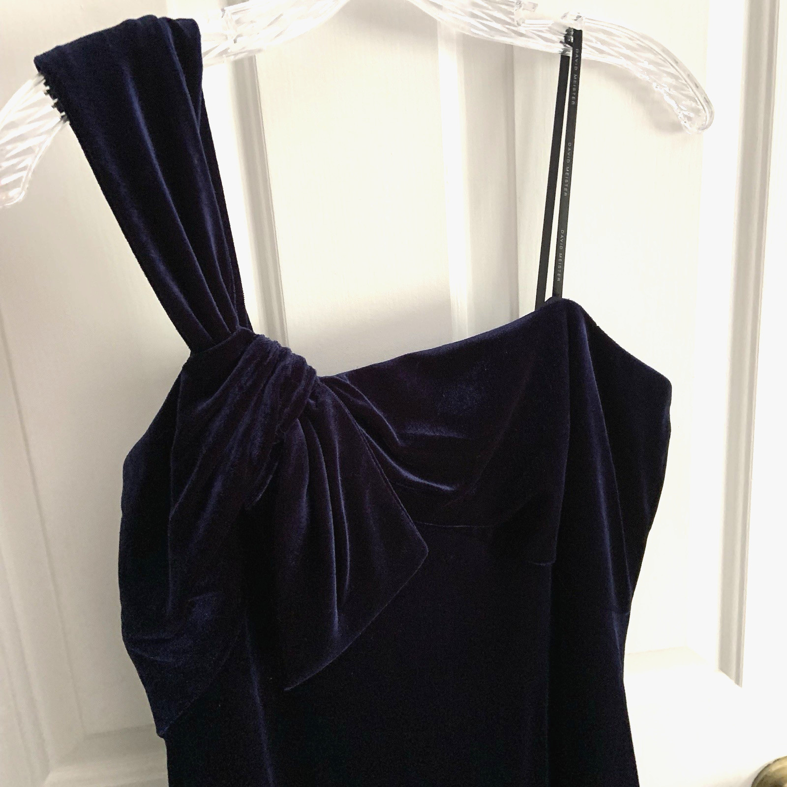 David Meister Boned support Blue Velvet one shoulder Party Cocktail Dress sz 10