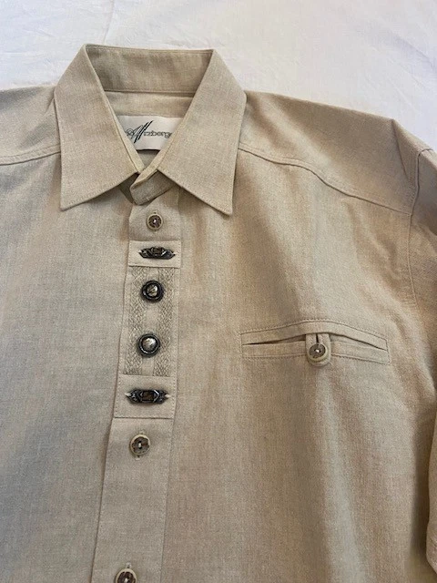 Arzberger Herrenhemd Gr.41 Beige Trachtenhemd Vintage Baumwolle XL - Bild 4 von 4