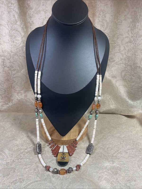 Southwestern/Kachina Mosaic Necklace- Vintage Multi-Stone Double Strand.