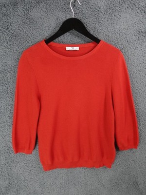 Peter Hahn Jumper Women UK 12 Red Cotton Knit Lightweight Long Sleeve Round Neck