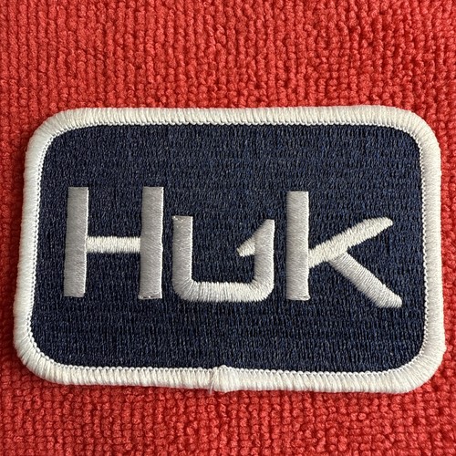 🔥 HUK White Blue Navy Iron On Patch Barb Fishing Fish Hook Trucker Hat Cap - Picture 4 of 5