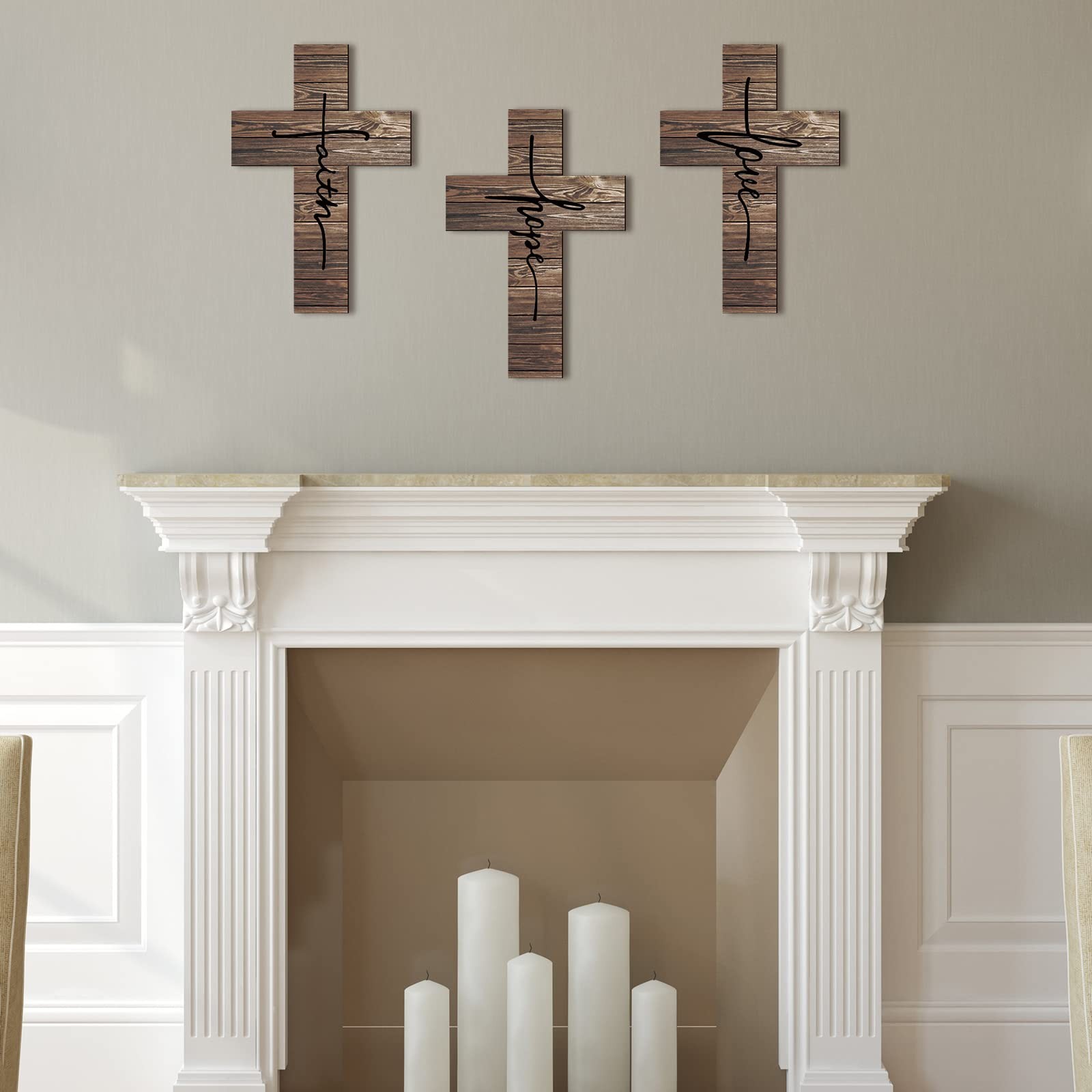 Jetec 3 Pieces Faith Love Hope Cross Sign Wood Wall Hanging Rustic Decor