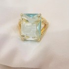 Stunning Blue Emerald Cut Moissanite Ring 18K Gold Plated Statement Ring Size 7 — photo 5