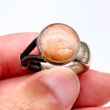 Vintage Agate Leather Sterling Silver Ring Size 8.75