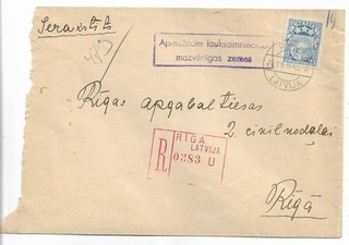 Letonia. 1940. Postal enviar eslogan Riga Apmežosim lauksaimniecibai maz...