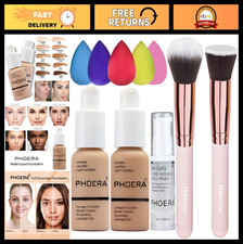 Full Coverage Liquid Foundation Set with Primer, Brushes  Sponges - 30ml 24HR M