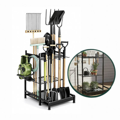 Garage Garden Tool Organizer Rack Metal Yard Broom Shovel Holder Storage Stand