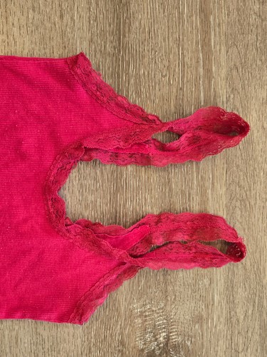 Débardeur femme Aeropostale rose vif côtelé cami avec bretelles en dentelle - Taille Medium - Photo 4/7