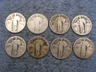 8 SILVER STANDING LIBERTY QUARTERS WITH PARTIAL OR NO DATES  lot 29