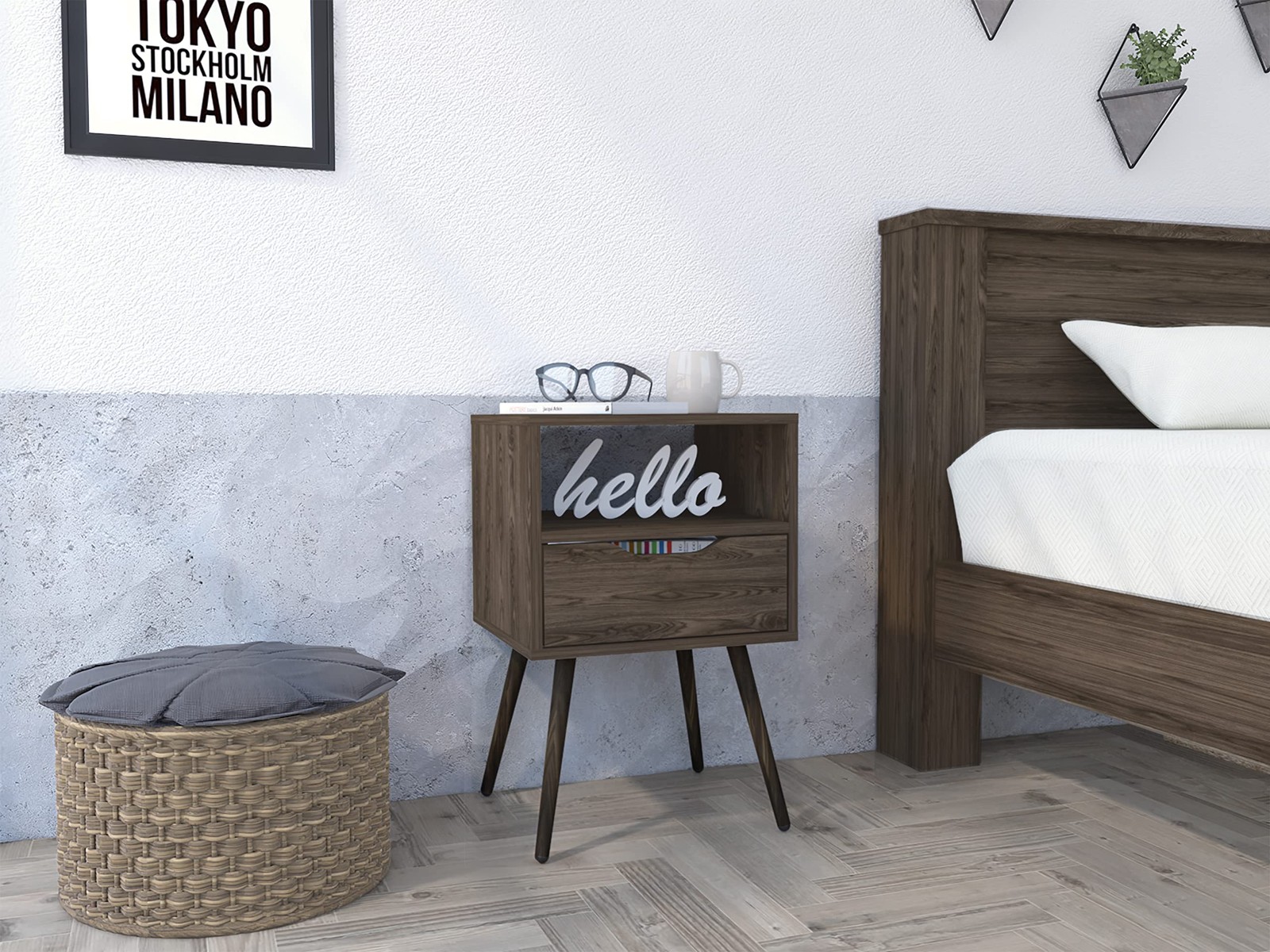 Classic Rectangular Nightstand with Drawer for Bedside Storage-image