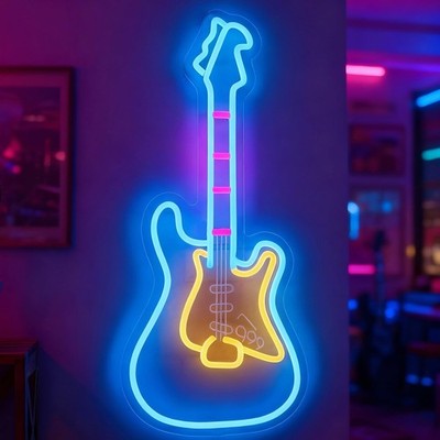 Electic Guitar Neon Light, Guitar Neon Sign, LED Wall Decor with USB Powered ...