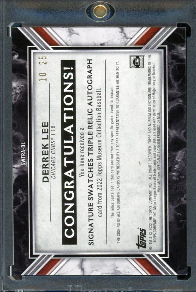 Colección Museo Topps 2022 Derek Lee muestras exclusivas triple reliquia automática/25 Foto 2 de 2