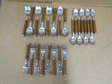 Assorted 24 Pc Lot Martha Stewart Everyday MSE Twisted Swirl Wood Tone Flatware