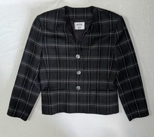 Kasper ASL Blazer Jacket Women s 10 Black Window Pane Check 100 Wool Clueless