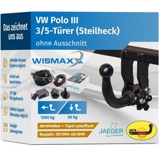 ANHÄNGERKUPPLUNG abnehmbar für VW Polo III 94-99 +13pol E-Satz JAEGER
