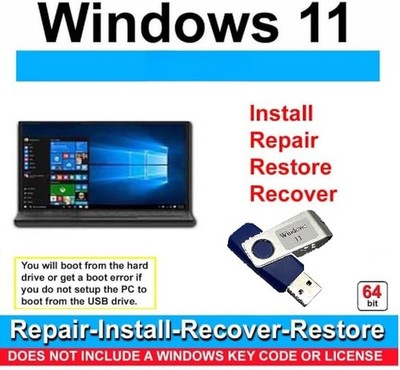 Windows 11 64bit USB Flash Drive Bootable Install Recover Repair Upgrade