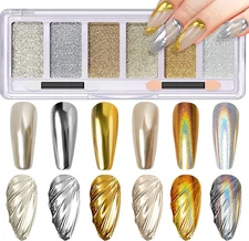 6 Colors Chrome Nail Powder – Gold Silver Unicorn Iridescent Holographic Glitt