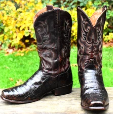 DAN POST MENS 10.5D Dark Brown 13" EXOTIC CAIMAN Alligator Cowboy WESTERN BOOTS