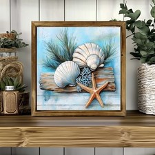 2D Bohemian Seashell Starfish Wall Art Wooden Sign Coastal Beach Bedroom Decor