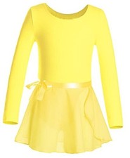 Girls Team Basic Long Sleeve Leotard with Skirt Kid Dance 6-8 Years Yellow