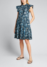 NEW XL Ulla Johnson Cotton Kasim Dress in Midnight Blue Print w Pockets