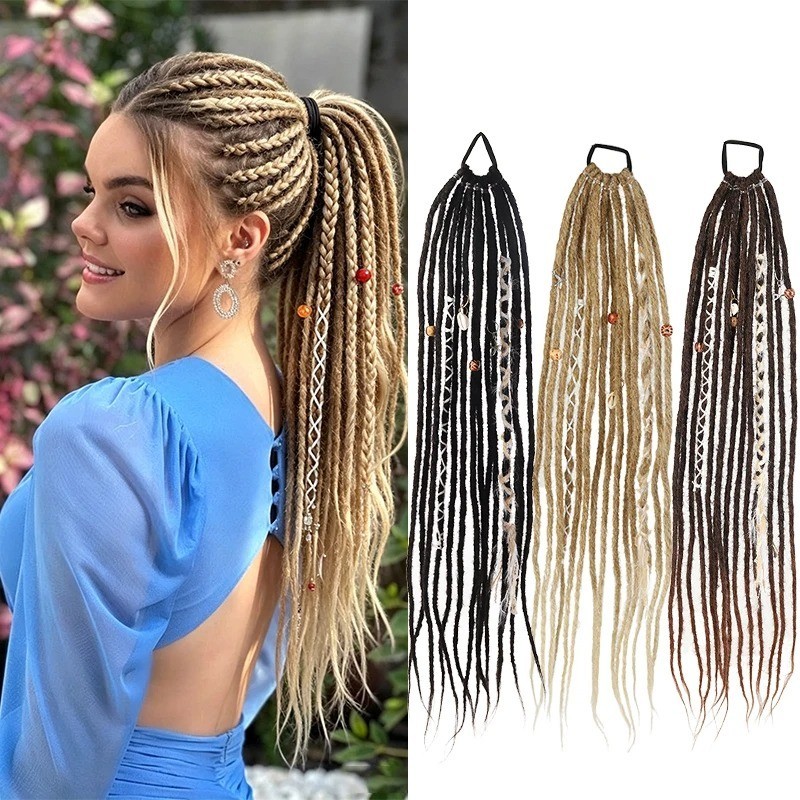 Peluca de cola de caballo trenzada sintética Hip Hop Dreadlock Boho Fiesta Escenario Cosp