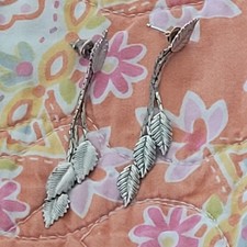 Vintage Silver Dangle Feathers Earrings