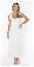 NWT Womens Show Me Your Mumu Bridal Alexis MIDI White Satin Ruffle Dress XXL