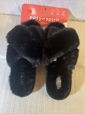 Easy Spirit Women's Faux Fur Slippers Black Size Large 8-9