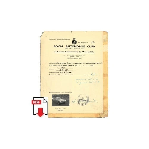 1962 Austin Healey Sprite Sebring Mk II Form of Recognition R.A.C. (Homologation - Photo 1/1