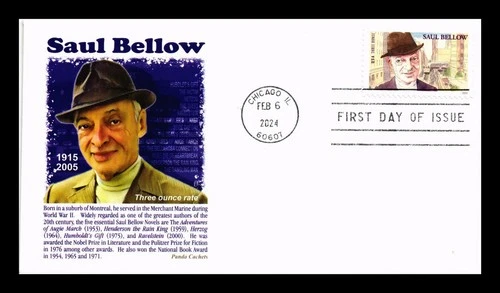 DR JIM STAMPS US COVER SAUL BELLOW AUTHOR THREE OUNCE RATE FDC PANDA CACHET