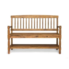 Timeless Acacia Wood Bench with Carved Details, Teak Finish & Frame - Perfect