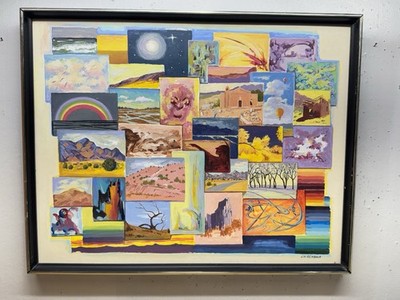 Vintage Signed Multi Panel Southwestern Inspired Original Painting Framed