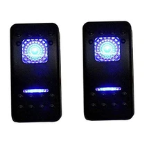 12V 20A Waterproof ON-OFF-ON DPDT 7 Pin Rocker Switch 2 LED Lamps Blue 2PCS