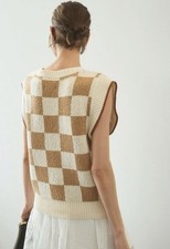 Anthropologie Maeve Checkerboard Knit Sweater Vest Size XXS - NWOT Neutral Tan