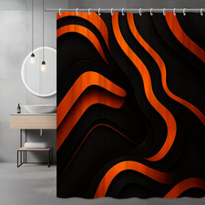 Stylish Black and Orange Wave Design Shower Curtain for Modern Bathrooms