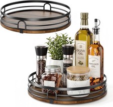 2 Pack 9" 10" Lazy Susan Turntable Organizer for Table Round Wooden Lazy