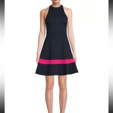 Eliza J Halter Fit & Flare Dress Navy Blue and Fuchsia Colorblock size 8 NWT