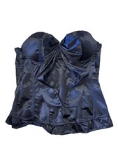 Native Intimates Light Black Satin Bustier Corset Bow Ruffle L Hook Eye Padded